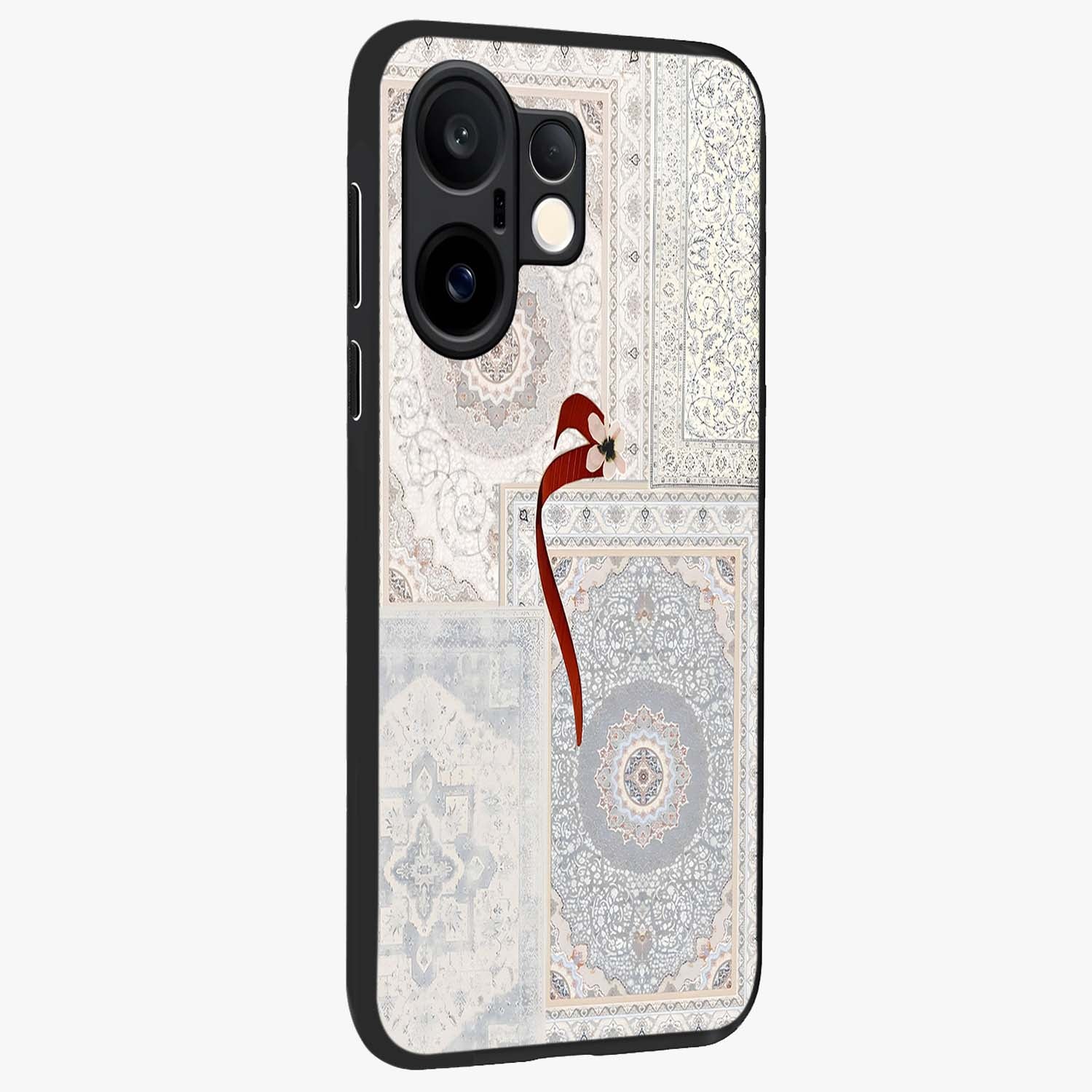 White Aesthetic Bow Glass Case upright view showcasing delicate ribbon bow artwork with cute minimalist theme.