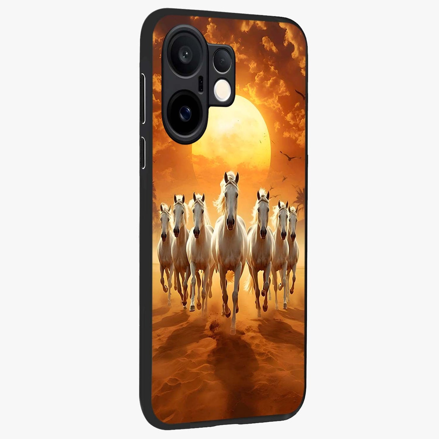 Wild Sunset Majesty Glass Case upright view showcasing dramatic sunset artwork with bold nature theme.