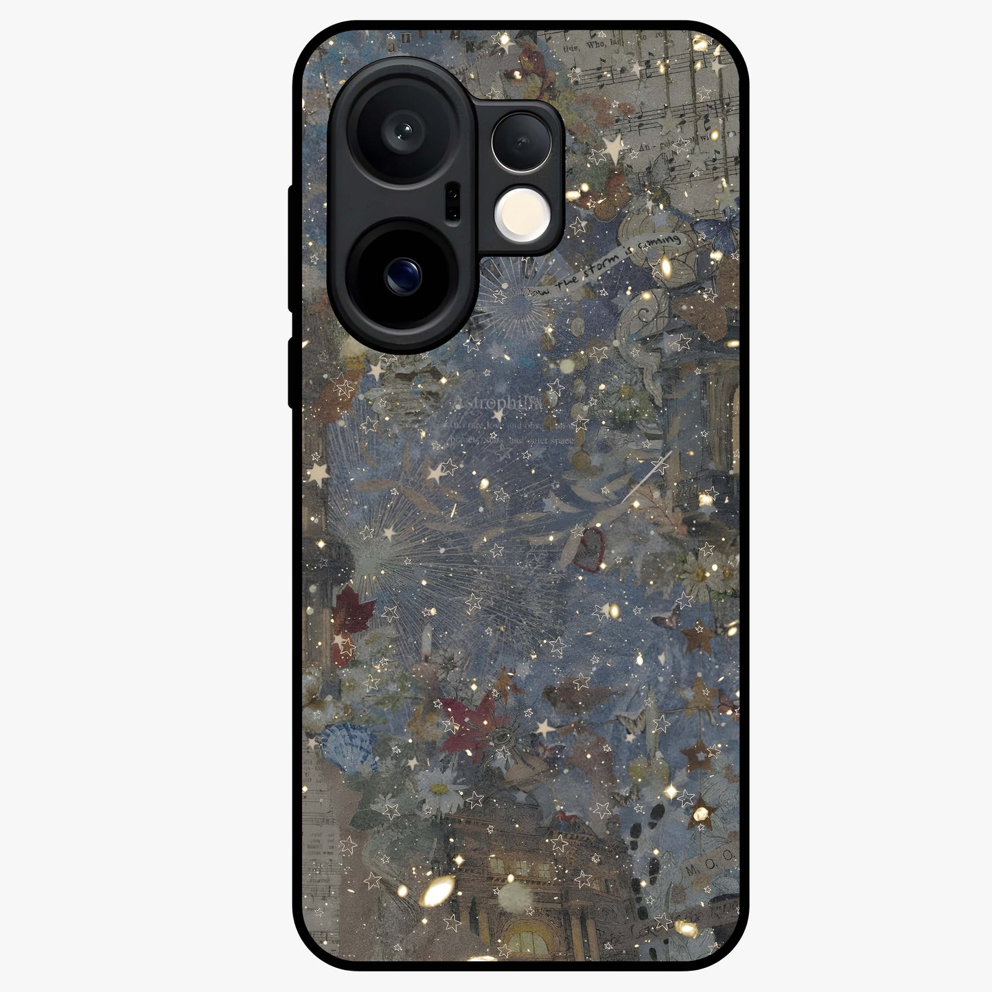 Aesthetic Astrolophia Glass Case showing flat back view with dreamy aesthetic design and glossy glass finish.