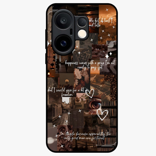 Bittersweet Aesthetic Chaos Glass Case showing flat back view with artistic chaotic aesthetic design and glossy glass finish.