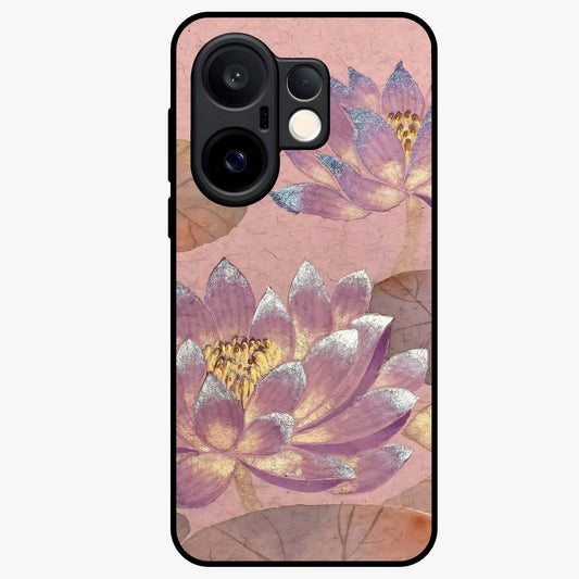 Blossom Mist Lotus Glass Case showing flat back view with serene lotus blossom artwork and glossy glass finish.