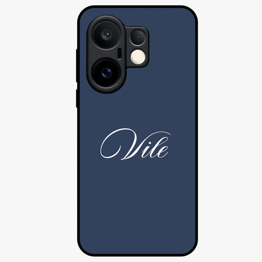 Blue Background Personalized Custom Name Glass Case showing flat back view with minimal blue background and custom name design.