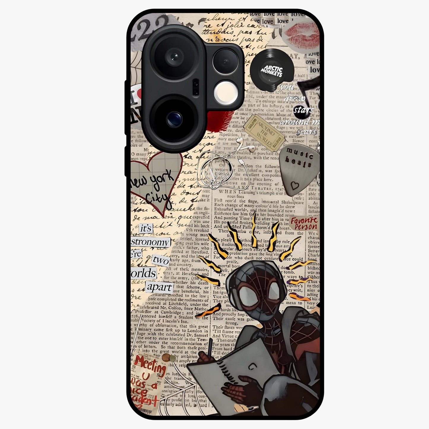 City Dream Sketch Glass Case showing flat back view with artistic city skyline sketch artwork and glossy glass finish.