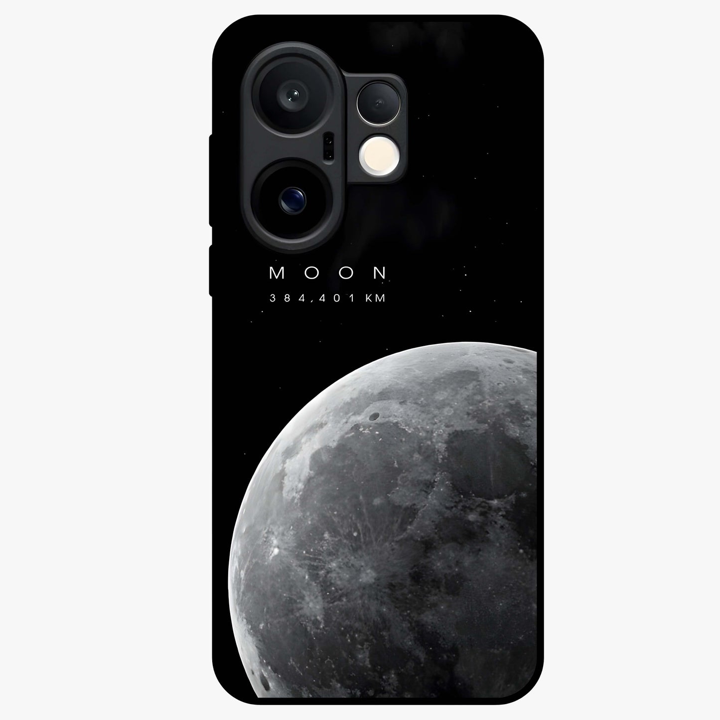 Cosmic Moon Glow Glass Case showing flat back view with glowing moon artwork and glossy glass finish.
