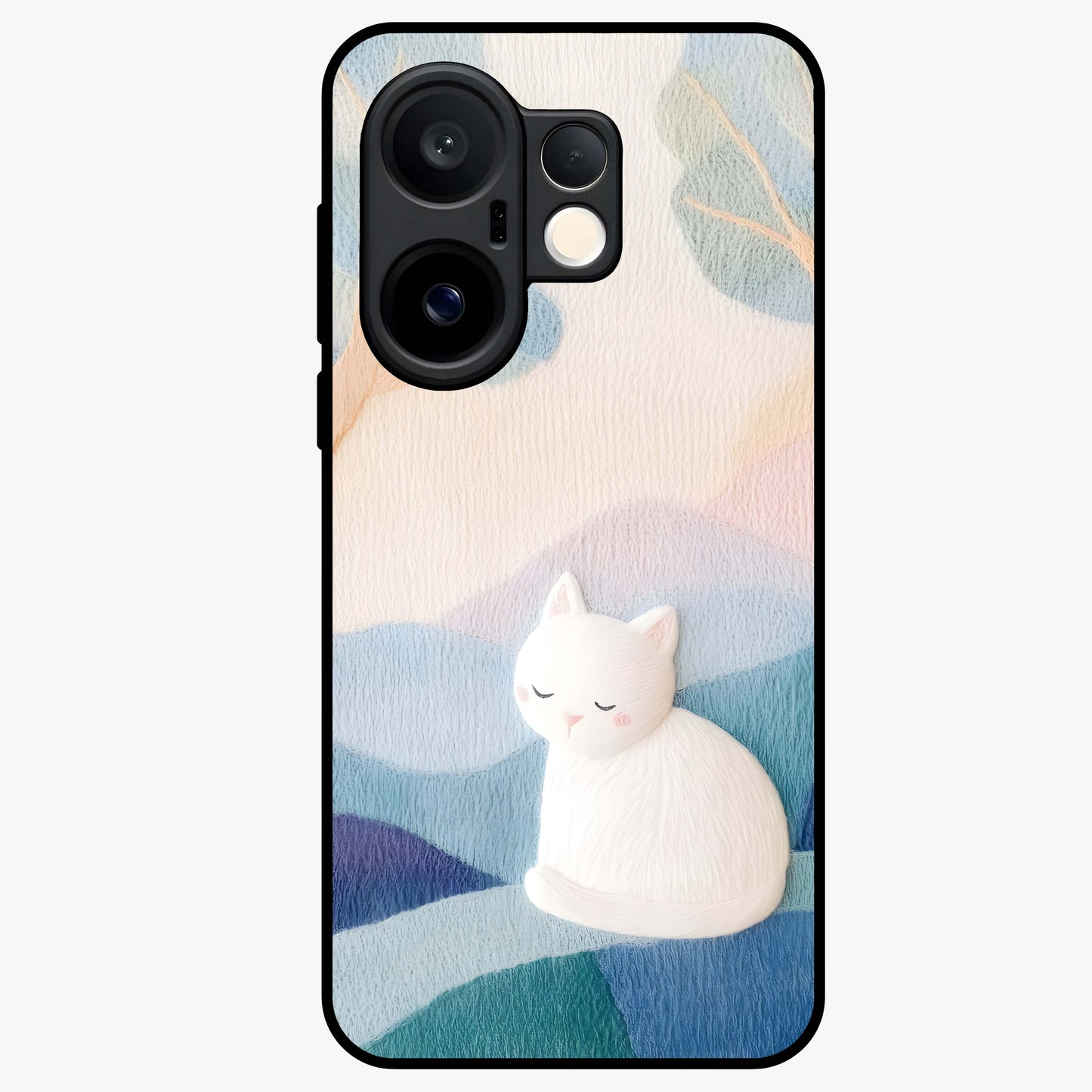 Cotton Dream Cat Glass Case showing flat back view with soft dreamy cat artwork and glossy glass finish.