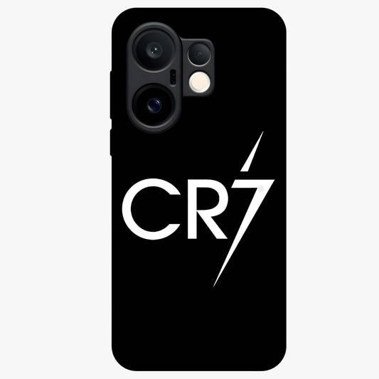 Cr7 Elite Strike Glass Case showing flat back view with dynamic football inspired artwork and glossy glass finish.