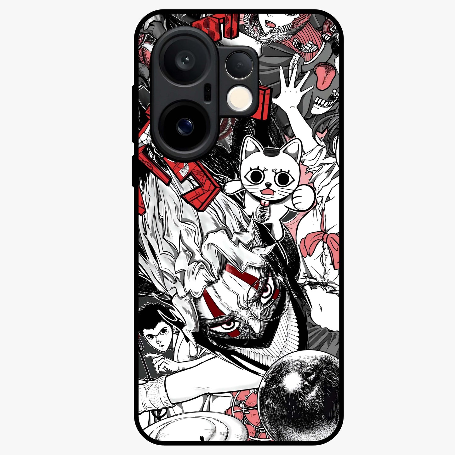Crimson Chaos Panel Glass Case showing flat back view with bold crimson abstract artwork and glossy glass finish.