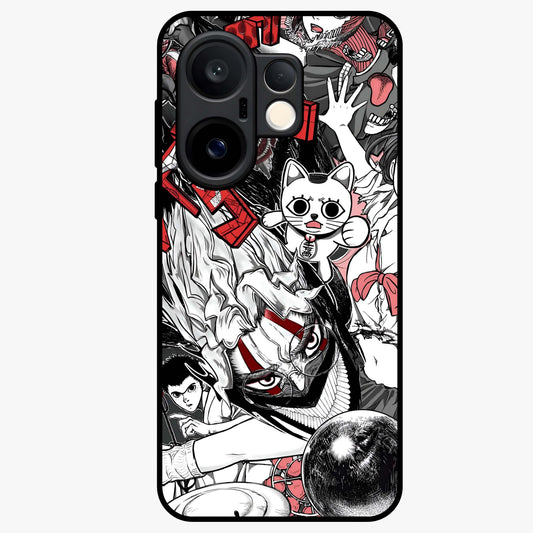 Crimson Chaos Panel Glass Case showing flat back view with bold crimson abstract artwork and glossy glass finish.