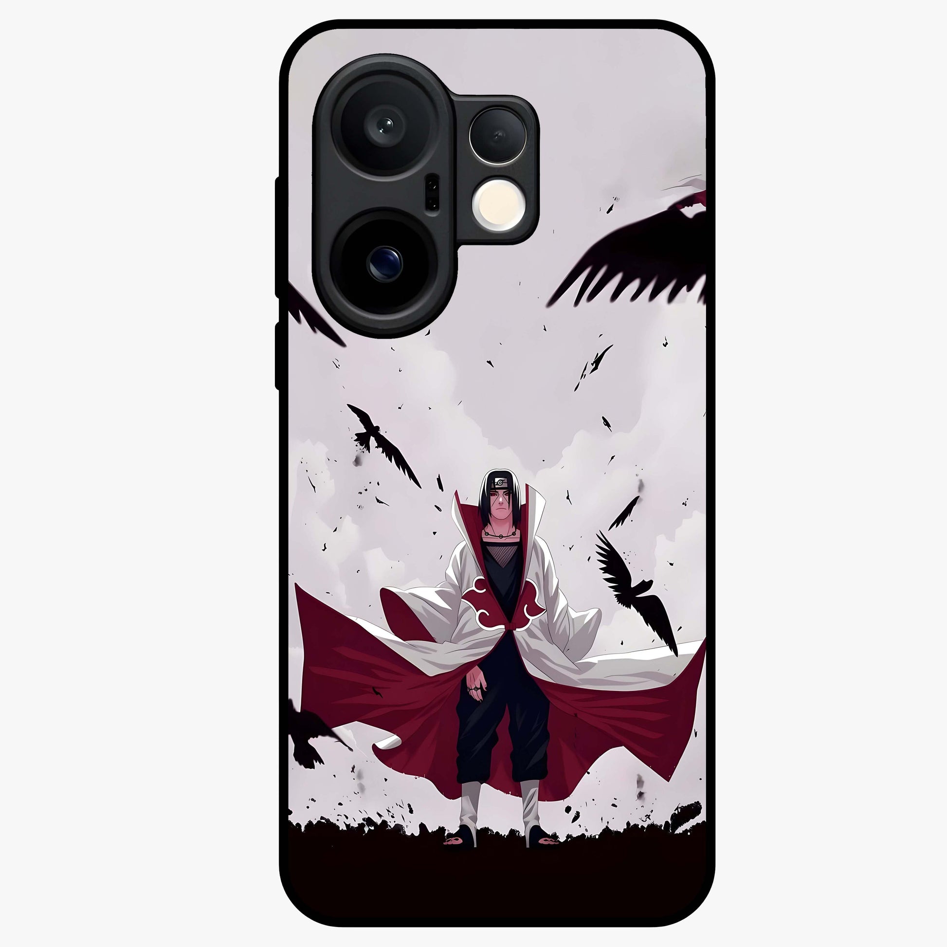 Crimson Crow Ascension Glass Case showing flat back view with mystical crow artwork and glossy glass finish.