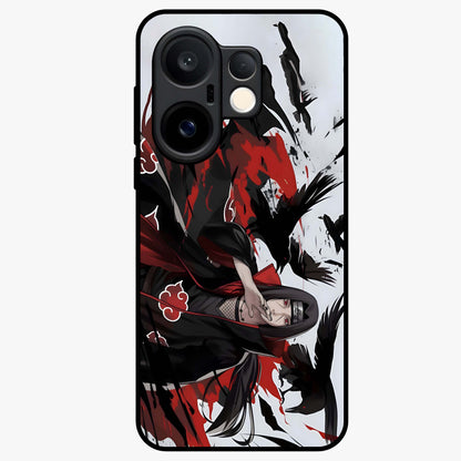 Crimson Crow Illusion Glass Case showing flat back view with artistic crow illusion artwork and glossy glass finish.