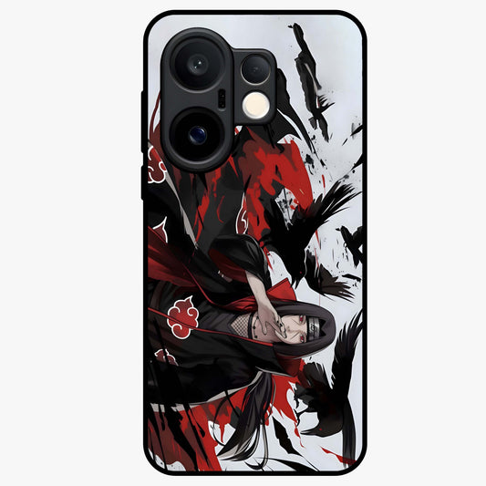 Crimson Crow Illusion Glass Case showing flat back view with artistic crow illusion artwork and glossy glass finish.