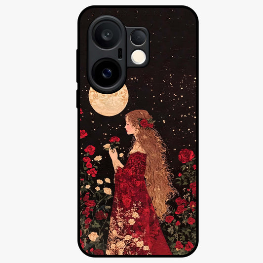 Crimson Dreams Glass Case showing flat back view with dreamy crimson artwork and glossy glass finish.