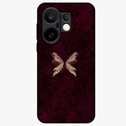 Crimson Fade Butterfly Glass Case showing flat back view with fading butterfly artwork and glossy glass finish.