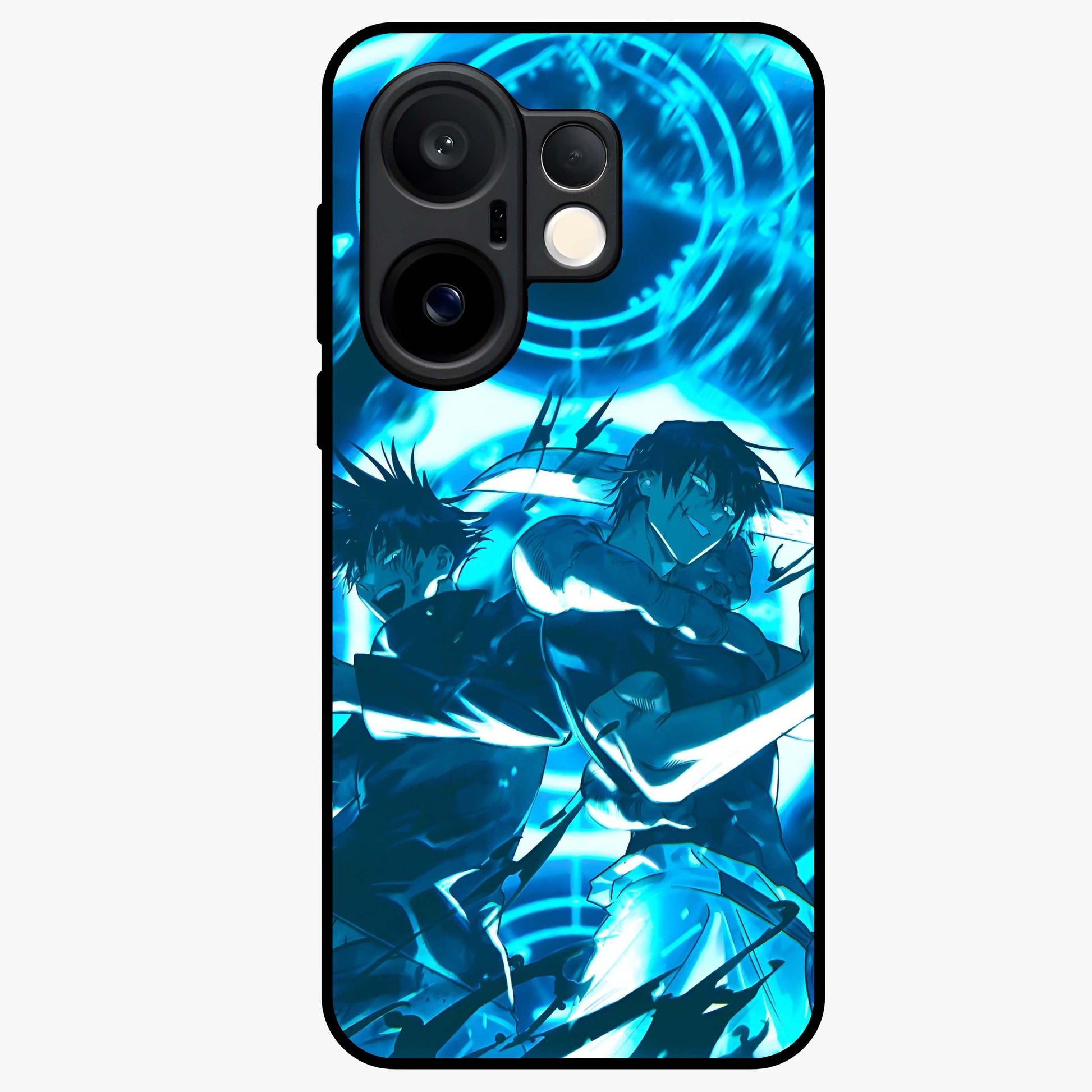 Cursed Energy Clash Glass Case showing flat back view with intense cursed energy artwork and glossy glass finish.