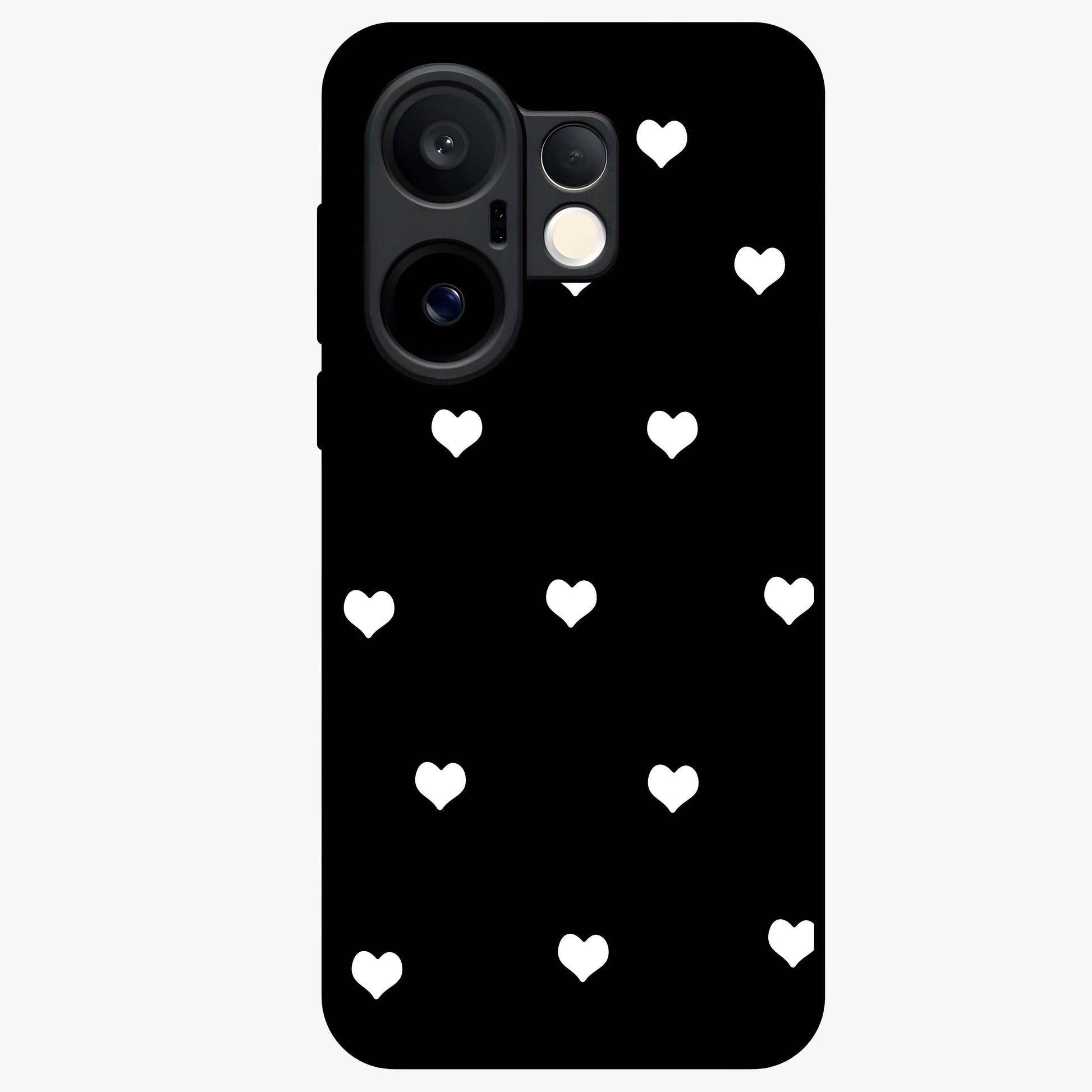 Cute And Simple White Hearts Glass Case showing flat back view with minimal white heart pattern and glossy glass finish.