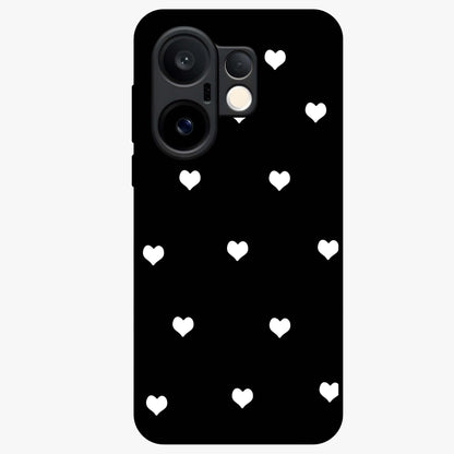 Cute And Simple White Hearts Glass Case showing flat back view with minimal white heart pattern and glossy glass finish.