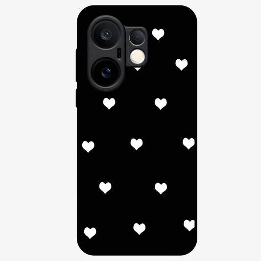 Cute And Simple White Hearts Glass Case showing flat back view with minimal white heart pattern and glossy glass finish.
