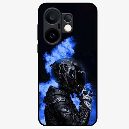 Cyber Sentinel Protocol Glass Case showing flat back view with futuristic cyber themed artwork and glossy glass finish.