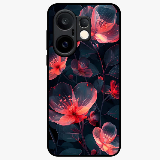 Dark Shade of Flower Glass Case showing flat back view with elegant dark floral artwork and glossy glass finish.