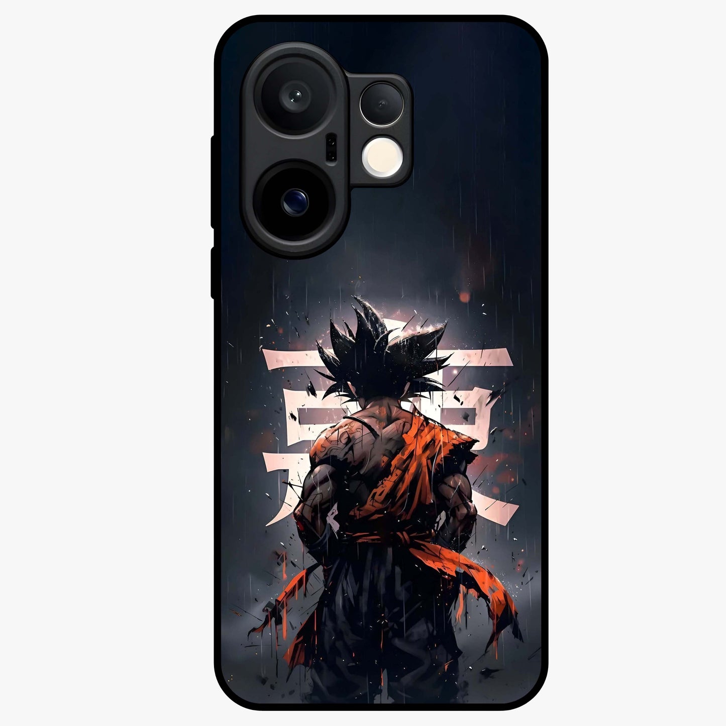 Dark Warrior In Rain Glass Case showing flat back view with warrior artwork in rainy atmosphere and glossy glass finish.
