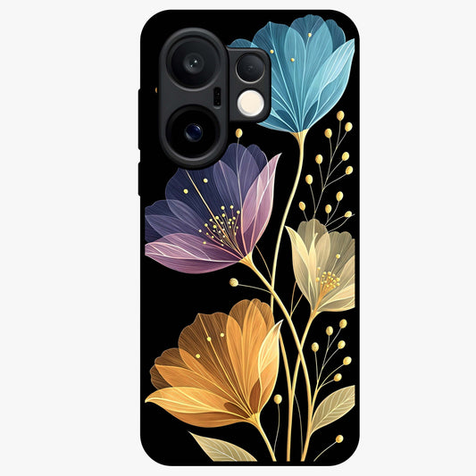 Delicate Multicolor Flowers Glass Case showing flat back view with vibrant floral artwork and glossy glass finish.