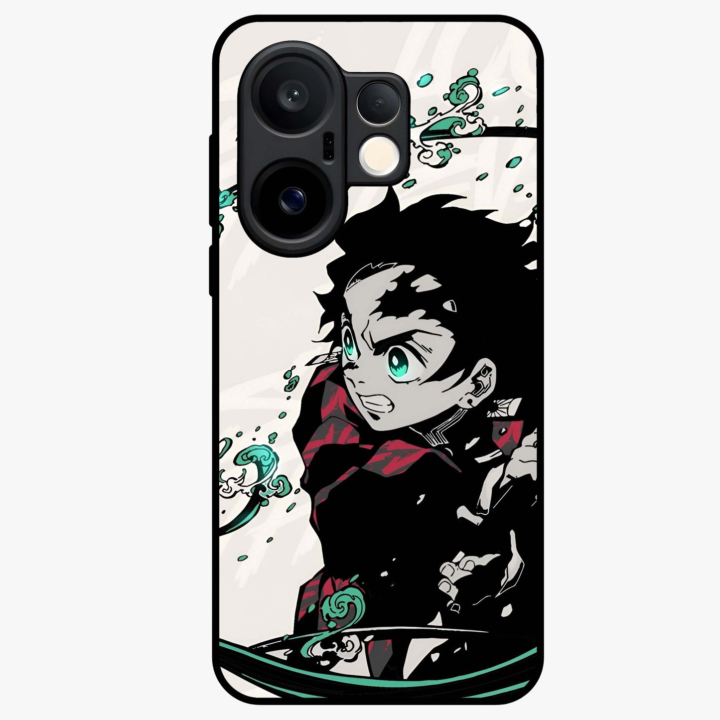 Demon Slayer Glass Case showing flat back view with bold anime inspired artwork and glossy glass finish.