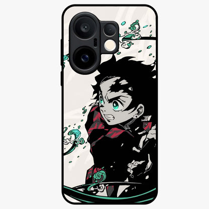 Demon Slayer Glass Case showing flat back view with bold anime inspired artwork and glossy glass finish.