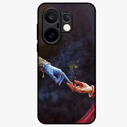 Divine Touch Eternal Glass Case showing flat back view with spiritual themed artwork and glossy glass finish.