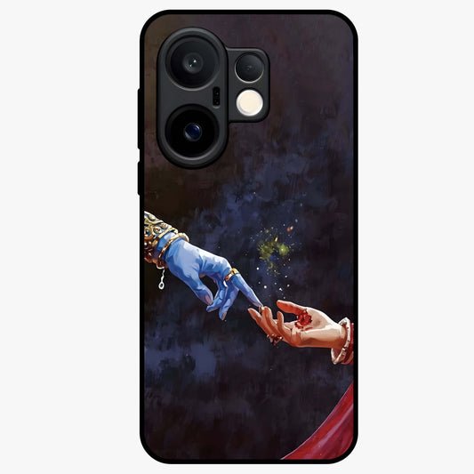 Divine Touch Eternal Glass Case showing flat back view with spiritual themed artwork and glossy glass finish.