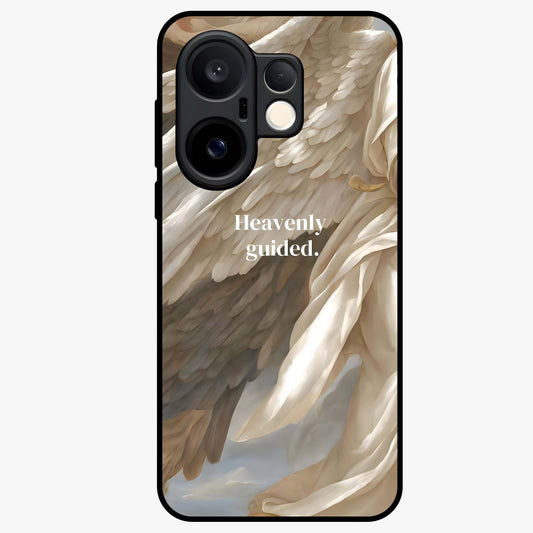 Divine Winged Grace Glass Case showing flat back view with elegant wing inspired artwork and glossy glass finish.