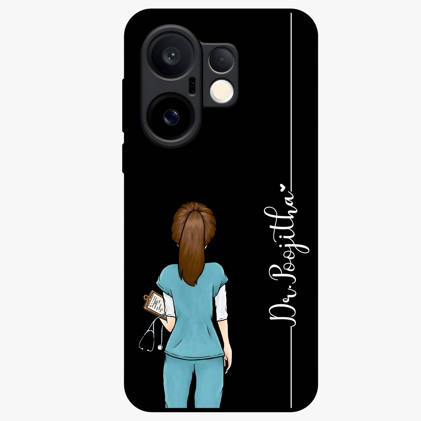 Doctor Pattern Custom Name Glass Case showing flat back view with medical themed pattern and personalized name design.