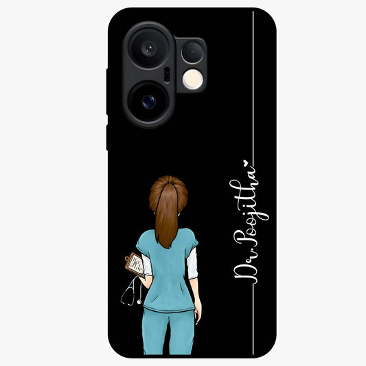 Doctor Pattern Custom Name Glass Case showing flat back view with medical themed pattern and personalized name design.