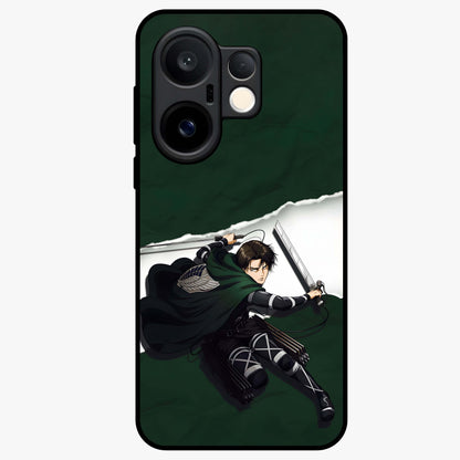 Emerald War Vanguard Glass Case showing flat back view with powerful warrior themed artwork and glossy glass finish.