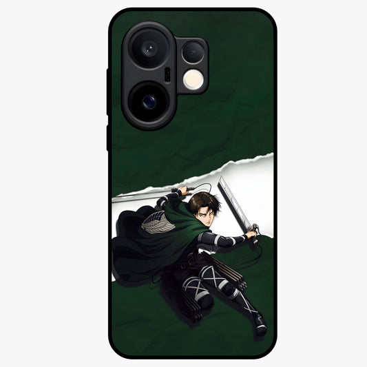Emerald War Vanguard Glass Case showing flat back view with powerful warrior themed artwork and glossy glass finish.
