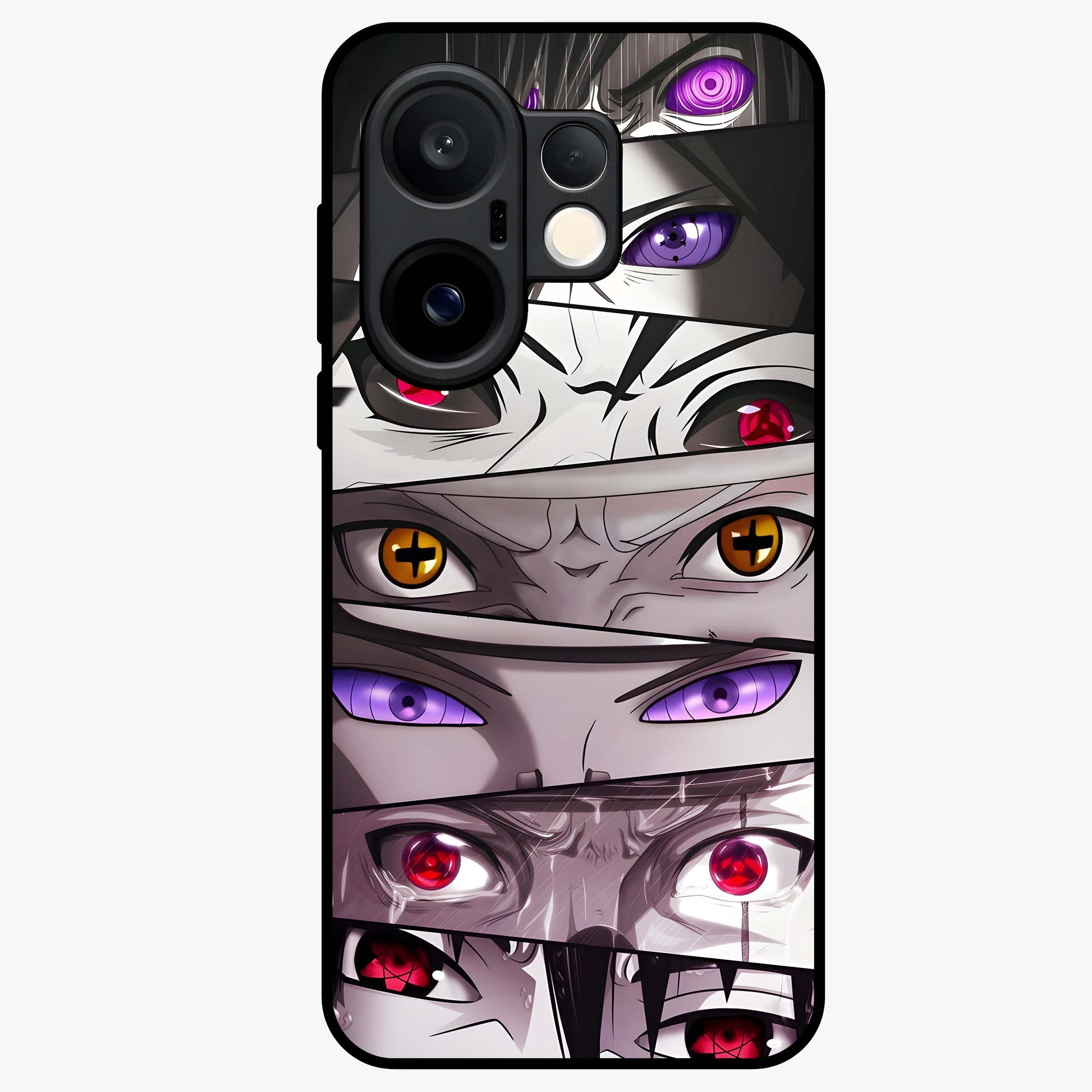 Eyes of Destiny Glass Case showing flat back view with striking eye themed artwork and glossy glass finish.