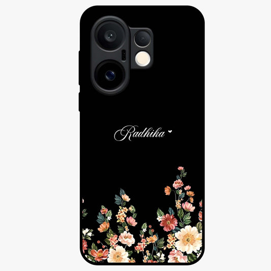 Floral Design With a Custom Personalized Name Glass Case showing flat back view with floral artwork and personalized name design.