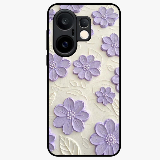 Floral Wall Art With Purple Flowers Glass Case showing flat back view with purple flower artwork and glossy glass finish.