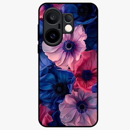 Flower Paper Art Pattern Glass Case showing flat back view with paper cut style floral artwork and glossy glass finish.