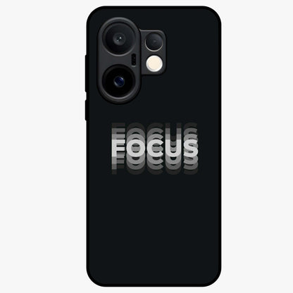 Focus Mode On Glass Case showing flat back view with bold motivational typography design and glossy glass finish.
