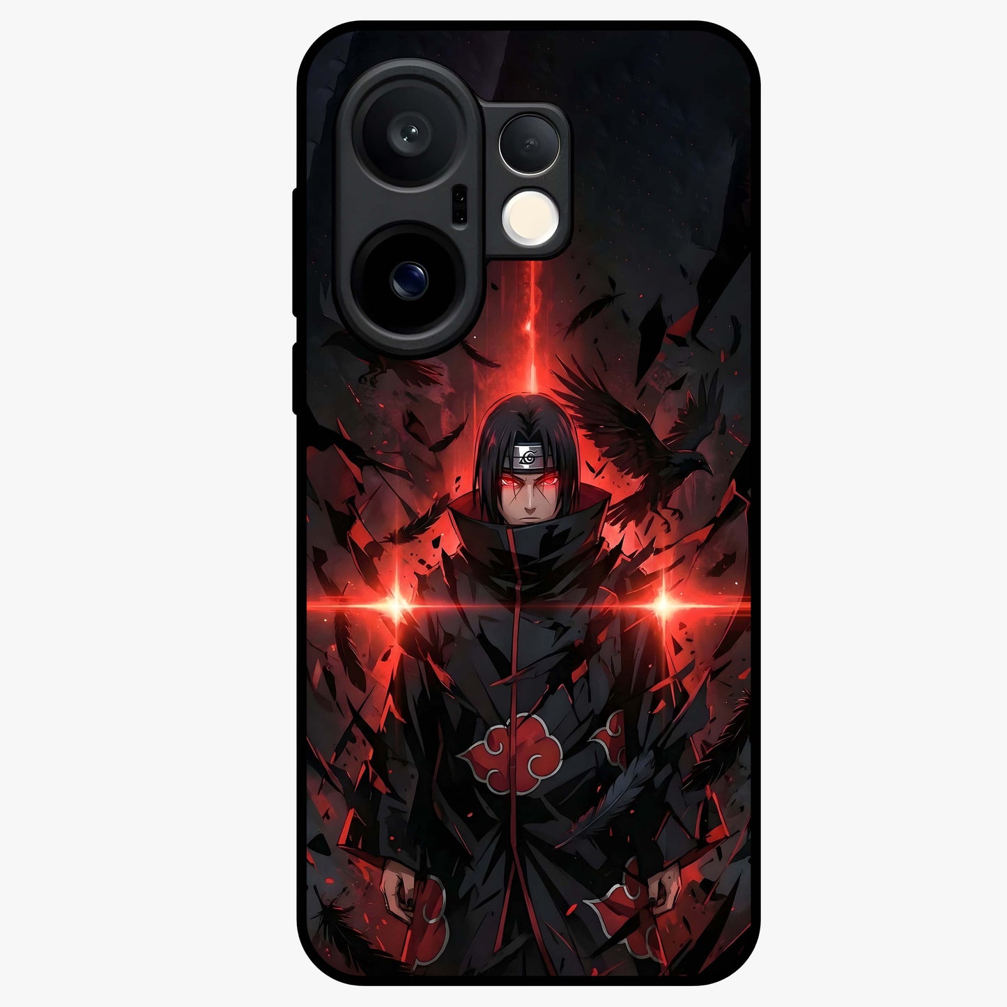 Focused Blade Discipline Glass Case showing flat back view with warrior sword themed artwork and glossy glass finish.