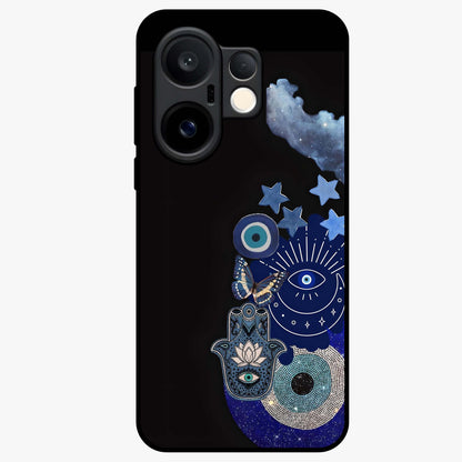 Galactic Charm Cluster Glass Case showing flat back view with glowing celestial charm artwork and glossy glass finish.
