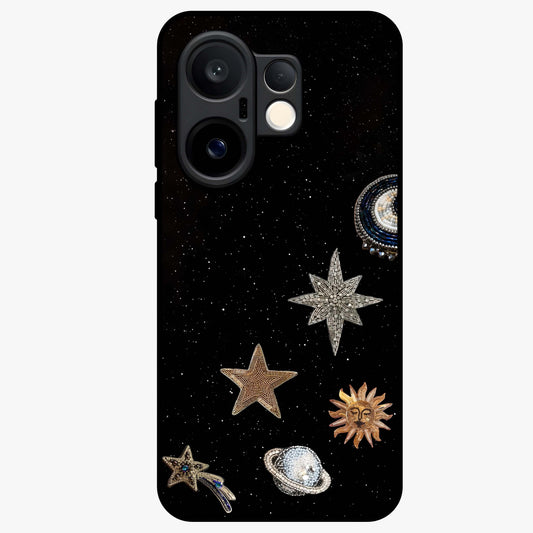 Galactic Charm Glow Glass Case showing flat back view with glowing celestial charm artwork and glossy glass finish.
