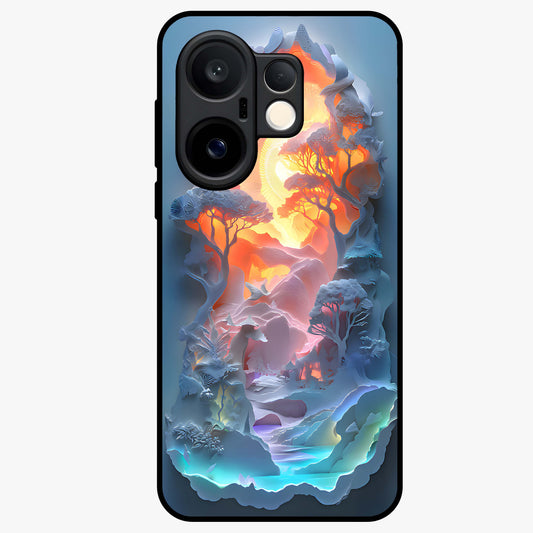 Glow Forest Portal Glass Case showing flat back view with glowing forest portal artwork and glossy glass finish.