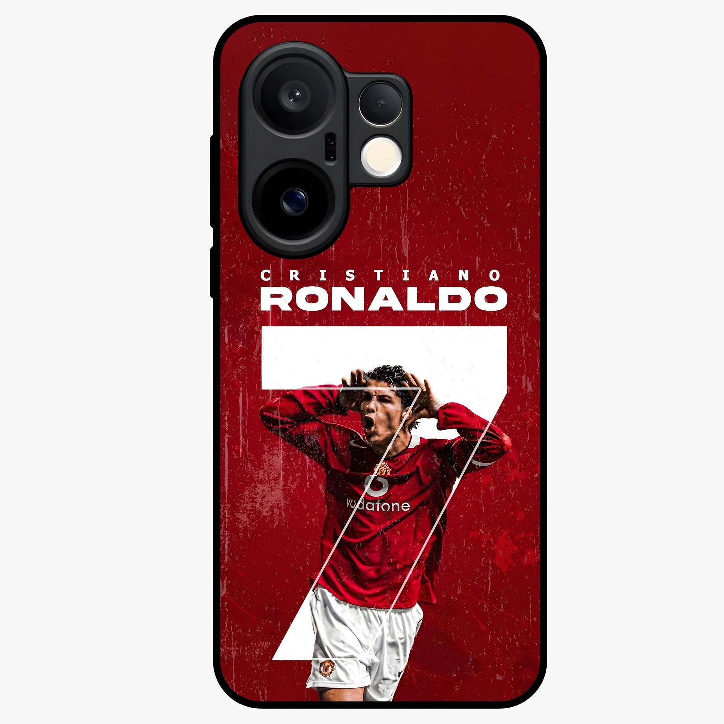 Goal Celebration Legacy Glass Case showing flat back view with football celebration inspired artwork and glossy glass finish.