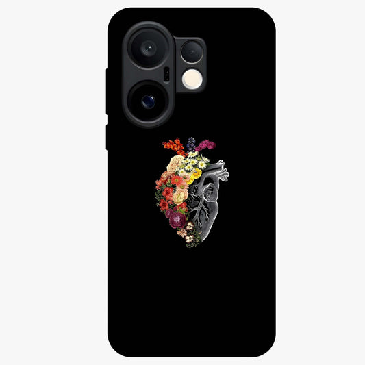 Heart With Flowers Glass Case showing flat back view with heart shaped floral artwork and glossy glass finish.