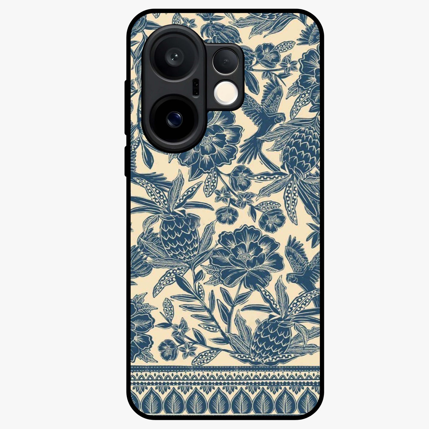 Heirloom Wild Bloom Glass Case showing flat back view with vintage inspired wild flower artwork and glossy glass finish.