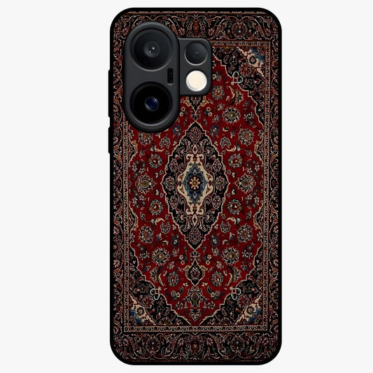Heritage Carpet Royale Glass Case showing flat back view with ornate Persian carpet inspired pattern and glossy glass finish.