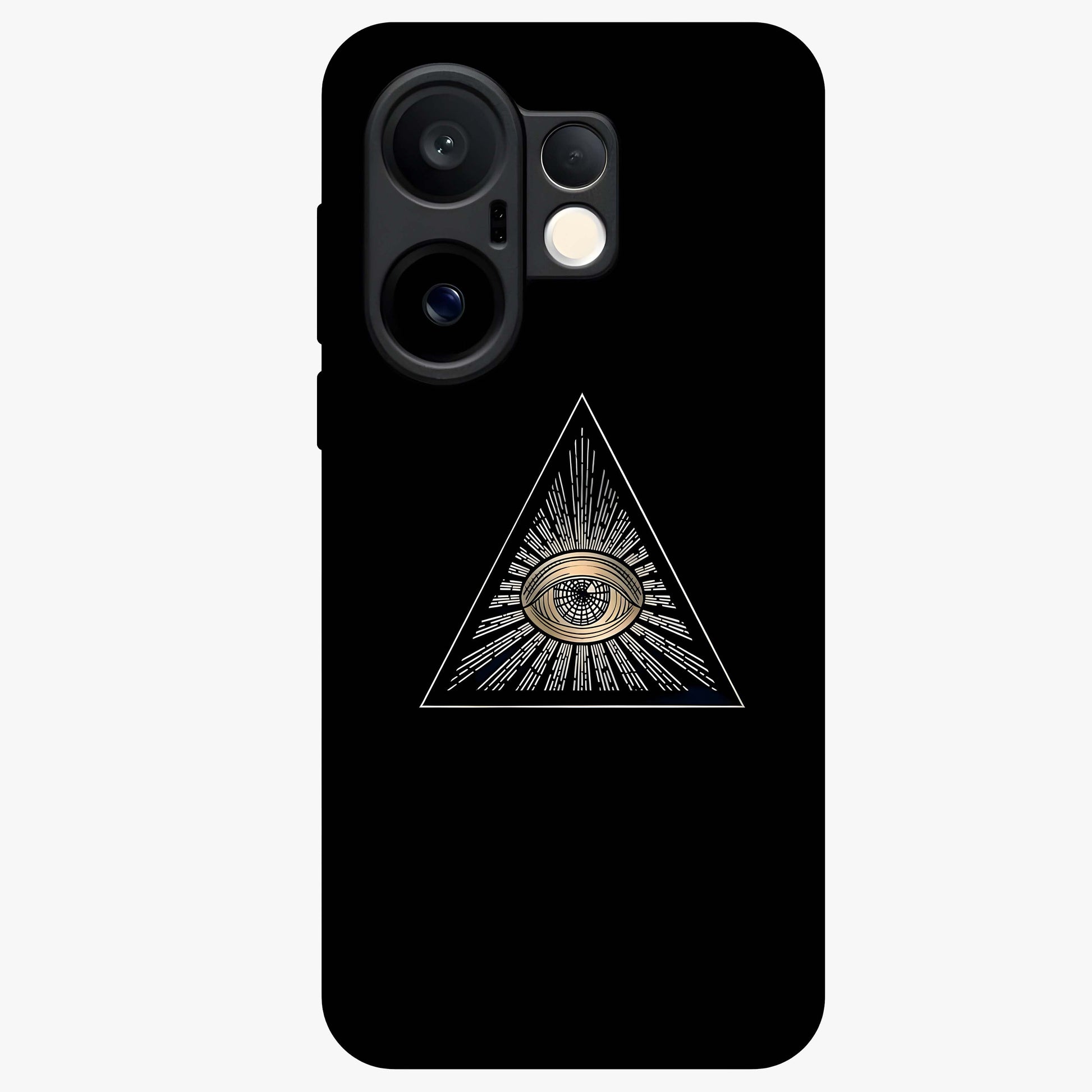 Illuminati Evil Glass Case showing flat back view with mysterious illuminati symbol artwork and glossy glass finish.