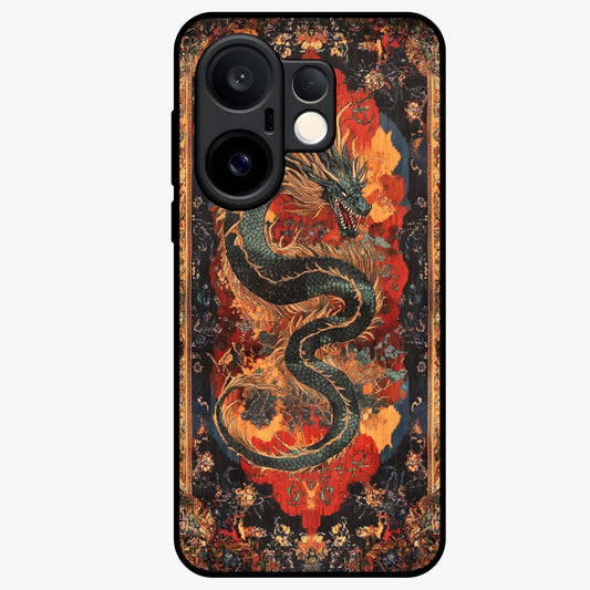 Inferno Dragon Soul Glass Case showing flat back view with fiery dragon artwork and glossy glass finish.