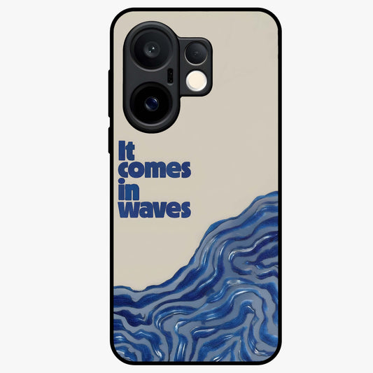 It Comes In Waves Quote Glass Case showing flat back view with inspirational wave themed quote artwork and glossy glass finish.